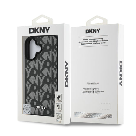 Apple iPhone 16 Kılıf DKNY Orjinal Lisanslı M-safe Şarj Özellikli 3D Yazılı Grid Pattern Kapak