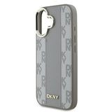 Apple iPhone 16 Kılıf DKNY Orjinal Lisanslı M-safe Şarj Özellikli 3D Yazılı Checkered Pattern Kapak