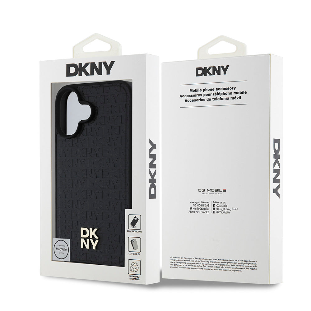 Apple iPhone 16 Kılıf DKNY Orjinal Lisanslı M-safe Şarj Özellikli 3D Yazılı Repeat Pattern Kapak