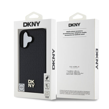 Apple iPhone 16 Kılıf DKNY Orjinal Lisanslı M-safe Şarj Özellikli 3D Yazılı Repeat Pattern Kapak