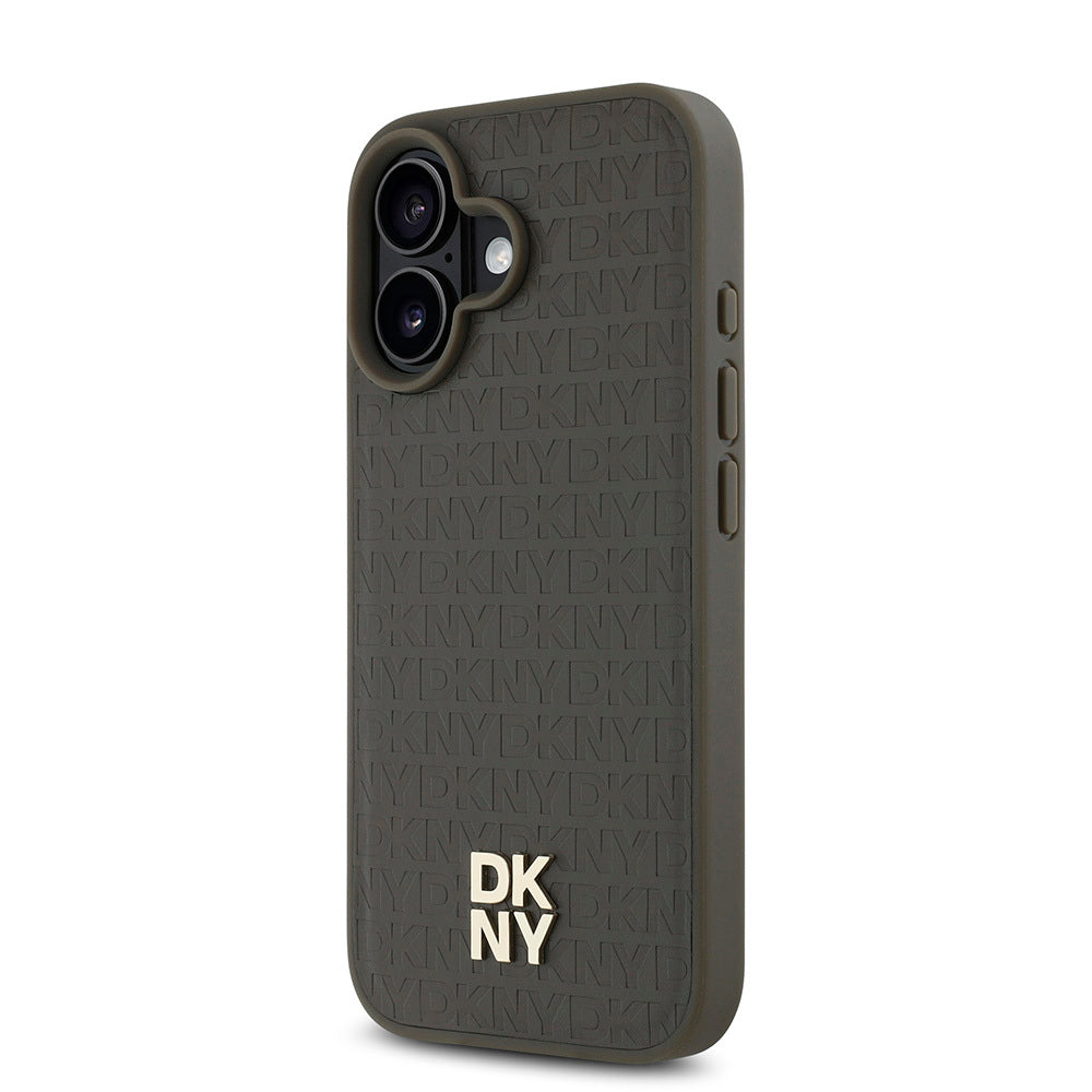 Apple iPhone 16 Kılıf DKNY Orjinal Lisanslı M-safe Şarj Özellikli 3D Yazılı Repeat Pattern Kapak