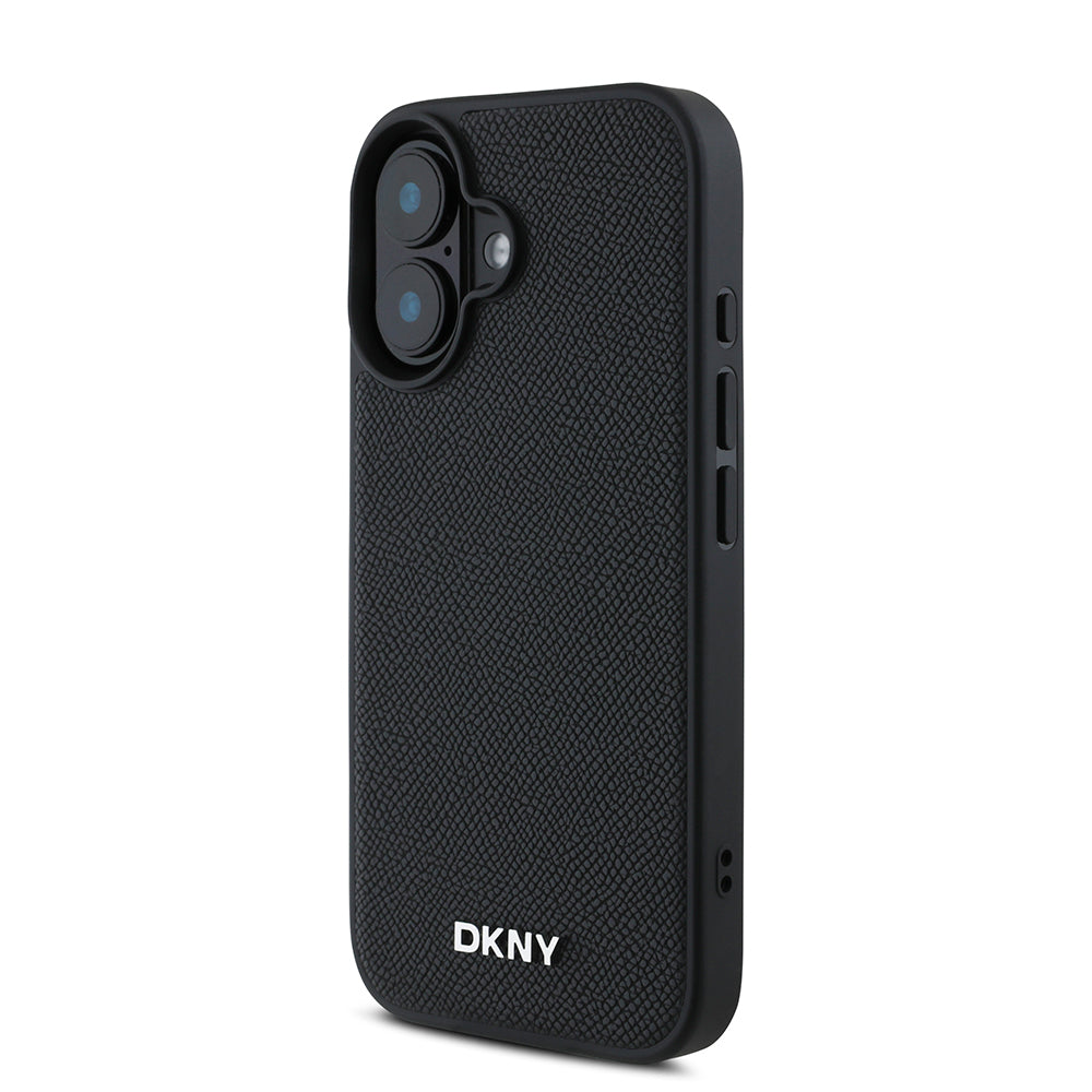 Apple iPhone 16 Kılıf DKNY Orjinal Lisanslı M-safe Şarj Özellikli Metal Logolu PU Deri Grained Kapak