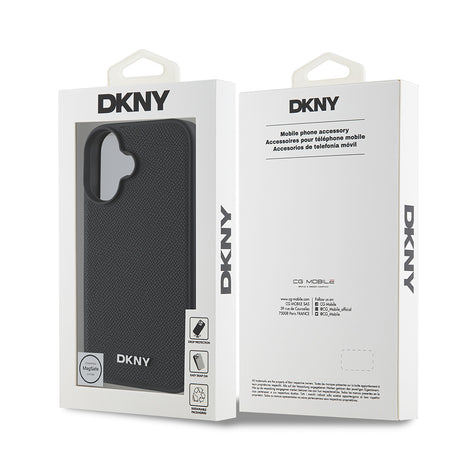 Apple iPhone 16 Kılıf DKNY Orjinal Lisanslı M-safe Şarj Özellikli Metal Logolu PU Deri Grained Kapak