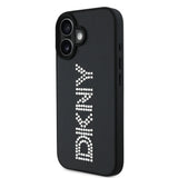 Apple iPhone 16 Kılıf DKNY Orjinal Lisanslı Taşlı DKNY Yazılı Metalik Rhinestones PU Deri Kapak