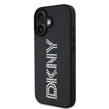 Apple iPhone 16 Kılıf DKNY Orjinal Lisanslı Taşlı DKNY Yazılı Metalik Rhinestones PU Deri Kapak