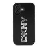 Apple iPhone 16 Kılıf DKNY Orjinal Lisanslı Taşlı DKNY Yazılı Metalik Rhinestones PU Deri Kapak