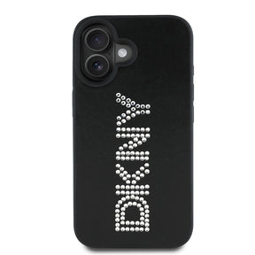 Apple iPhone 16 Kılıf DKNY Orjinal Lisanslı Taşlı DKNY Yazılı Metalik Rhinestones PU Deri Kapak