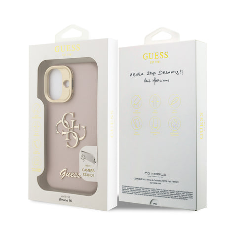 Apple iPhone 16 Kılıf Guess Orjinal Lisanslı Grained Yazı Logolu Kamera Standlı Kapak