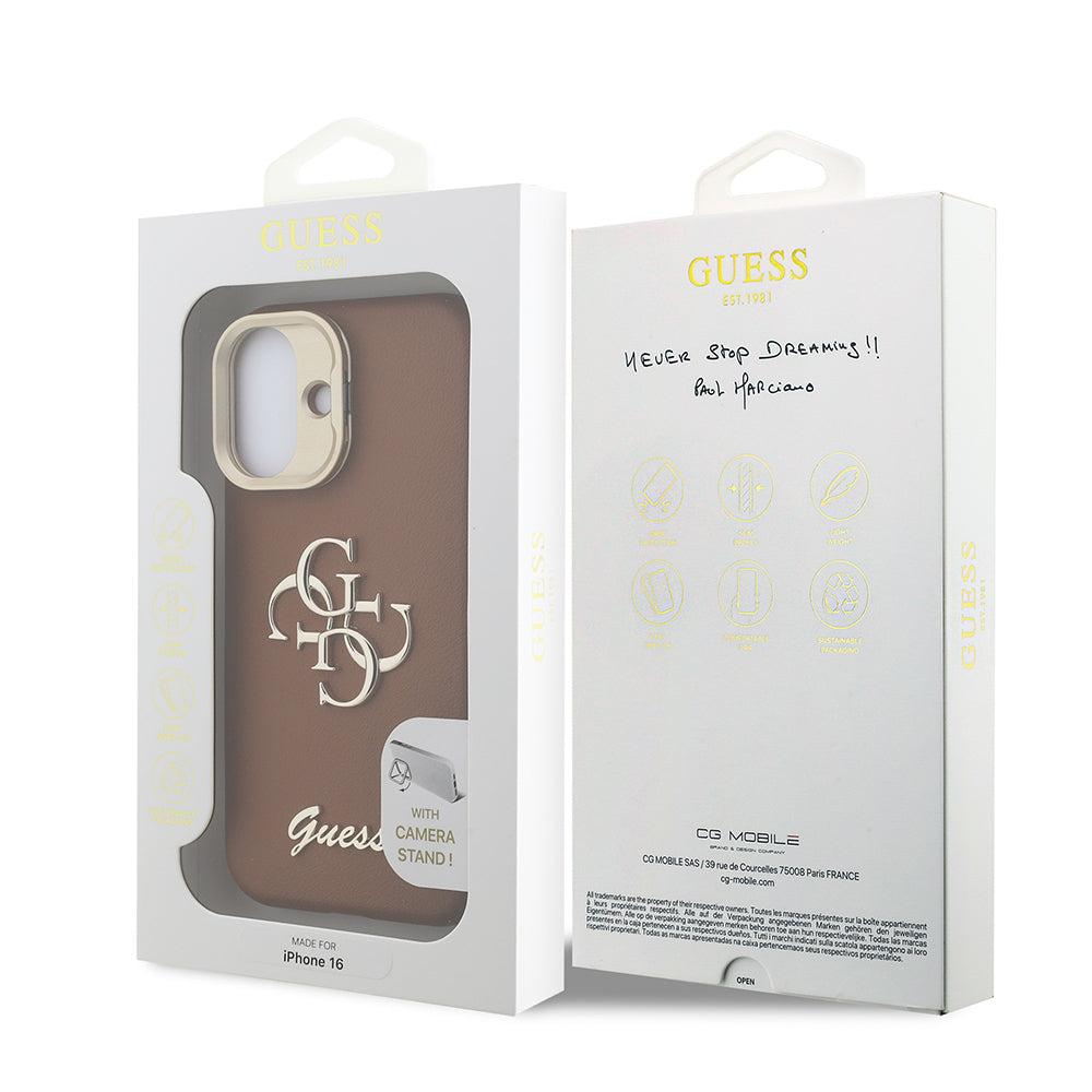 Apple iPhone 16 Kılıf Guess Orjinal Lisanslı Grained Yazı Logolu Kamera Standlı Kapak