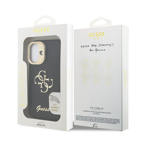 Apple iPhone 16 Kılıf Guess Orjinal Lisanslı Grained Yazı Logolu Kamera Standlı Kapak