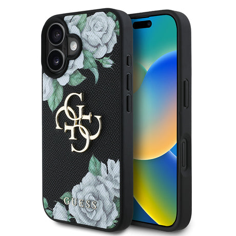 Apple iPhone 16 Kılıf Guess Orjinal Lisanslı Gül Baskılı Büyük Metal Logo Dizaynlı Kapak