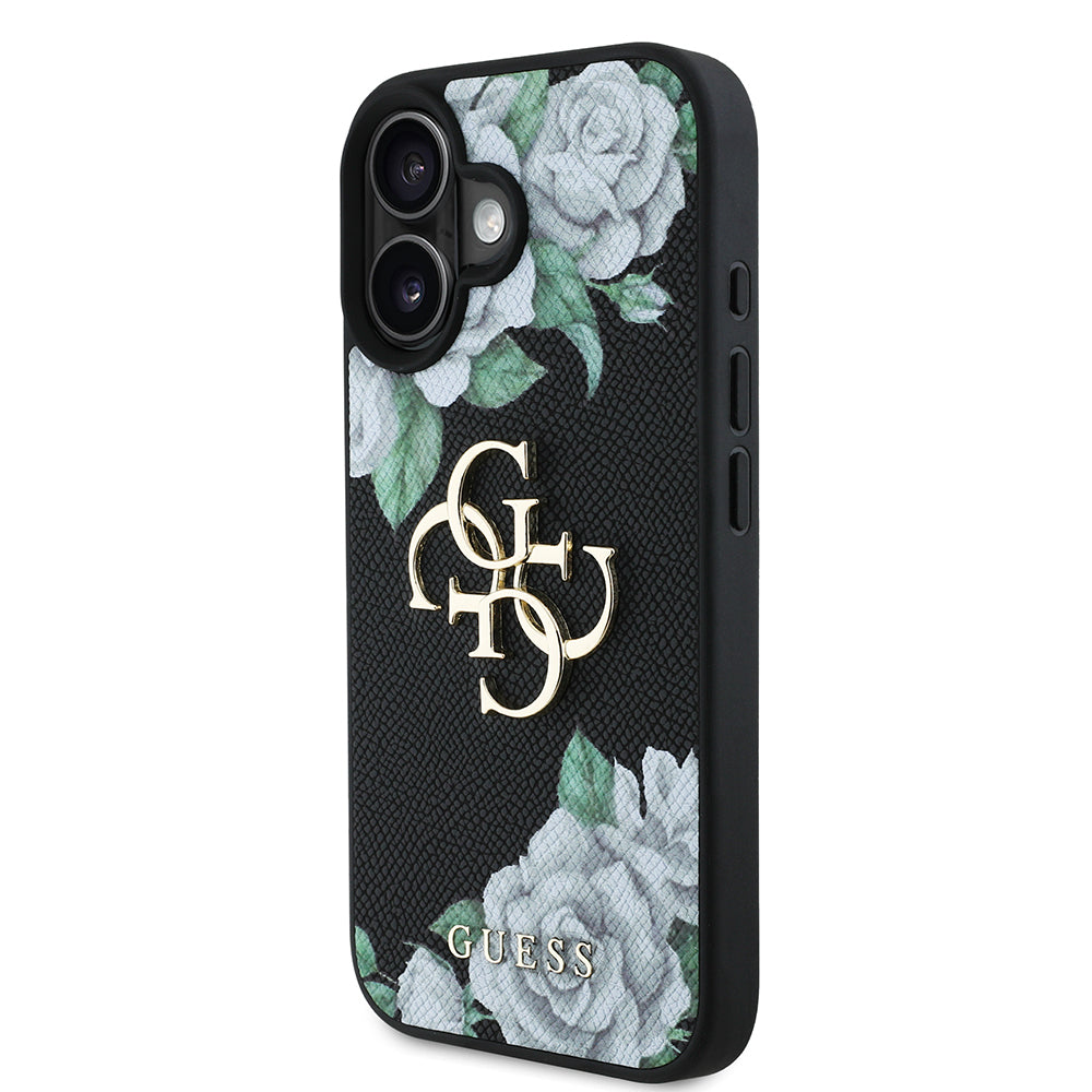 Apple iPhone 16 Kılıf Guess Orjinal Lisanslı Gül Baskılı Büyük Metal Logo Dizaynlı Kapak