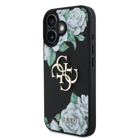 Apple iPhone 16 Kılıf Guess Orjinal Lisanslı Gül Baskılı Büyük Metal Logo Dizaynlı Kapak