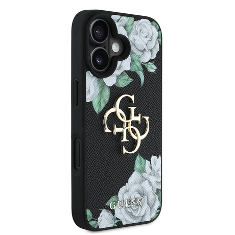 Apple iPhone 16 Kılıf Guess Orjinal Lisanslı Gül Baskılı Büyük Metal Logo Dizaynlı Kapak