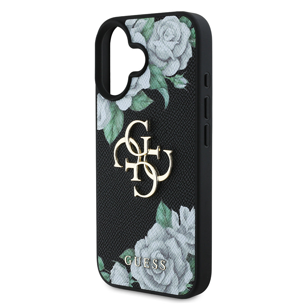 Apple iPhone 16 Kılıf Guess Orjinal Lisanslı Gül Baskılı Büyük Metal Logo Dizaynlı Kapak