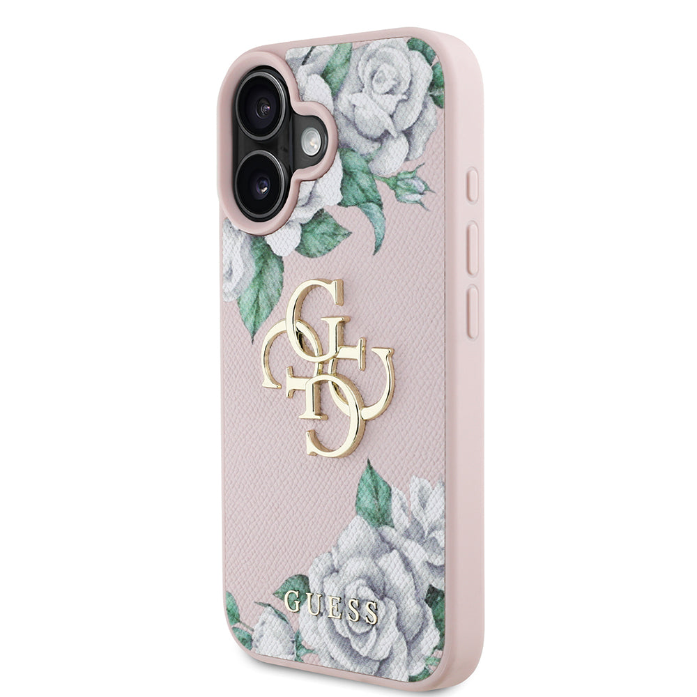 Apple iPhone 16 Kılıf Guess Orjinal Lisanslı Gül Baskılı Büyük Metal Logo Dizaynlı Kapak