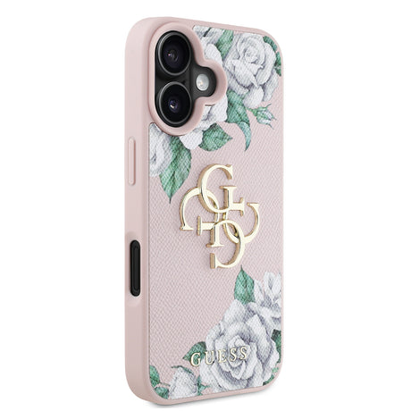 Apple iPhone 16 Kılıf Guess Orjinal Lisanslı Gül Baskılı Büyük Metal Logo Dizaynlı Kapak