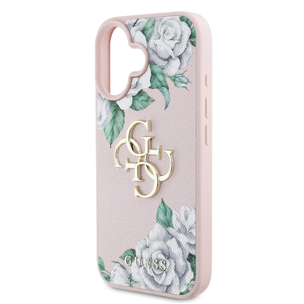 Apple iPhone 16 Kılıf Guess Orjinal Lisanslı Gül Baskılı Büyük Metal Logo Dizaynlı Kapak