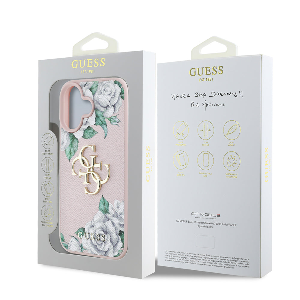 Apple iPhone 16 Kılıf Guess Orjinal Lisanslı Gül Baskılı Büyük Metal Logo Dizaynlı Kapak