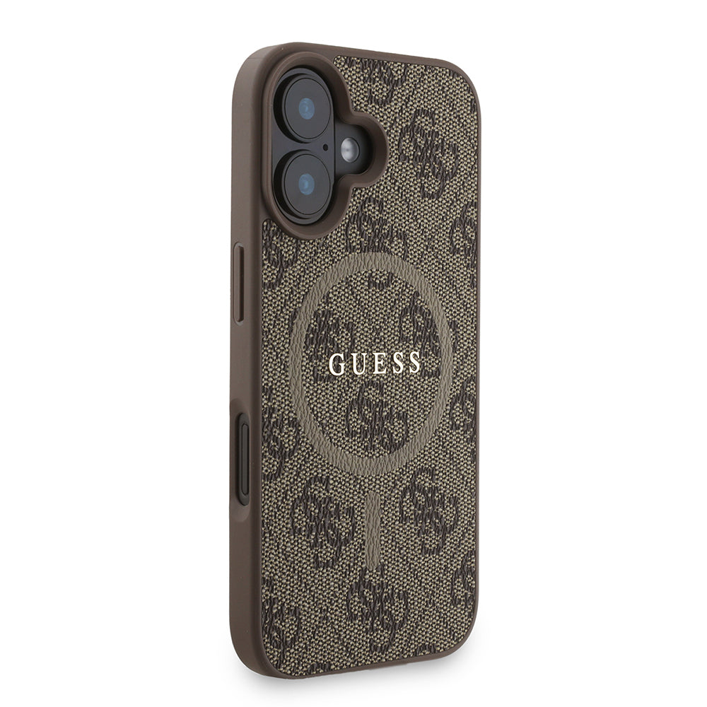 Apple iPhone 16 Kılıf Guess Orjinal Lisanslı M-safe Şarj Özellikli PU Deri Bilek Askı İpli Yazı Logolu Kapak