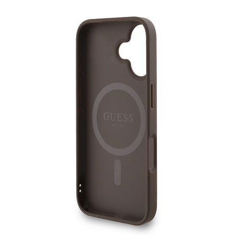 Apple iPhone 16 Kılıf Guess Orjinal Lisanslı M-safe Şarj Özellikli PU Deri Bilek Askı İpli Yazı Logolu Kapak