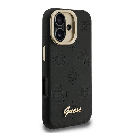 Apple iPhone 16 Kılıf Guess Orjinal Lisanslı M-safe Şarj Özellikli Sıcak Baskılı Yazı Logolu Kamera Standlı PU Deri Peony Kapak