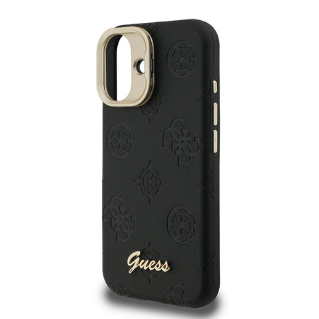 Apple iPhone 16 Kılıf Guess Orjinal Lisanslı M-safe Şarj Özellikli Sıcak Baskılı Yazı Logolu Kamera Standlı PU Deri Peony Kapak