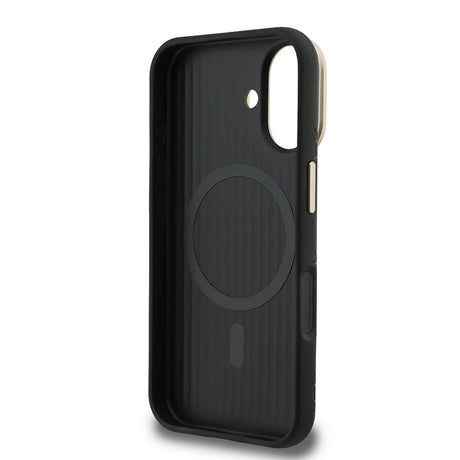 Apple iPhone 16 Kılıf Guess Orjinal Lisanslı M-safe Şarj Özellikli Sıcak Baskılı Yazı Logolu Kamera Standlı PU Deri Peony Kapak