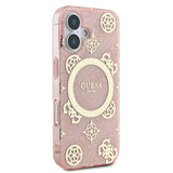 Apple iPhone 16 Kılıf Guess Orjinal Lisanslı M-safe Şarj Özellikli 4G Desenli IML Yazı Logolu Peony Kapak