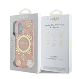 Apple iPhone 16 Kılıf Guess Orjinal Lisanslı M-safe Şarj Özellikli 4G Desenli IML Yazı Logolu Peony Kapak