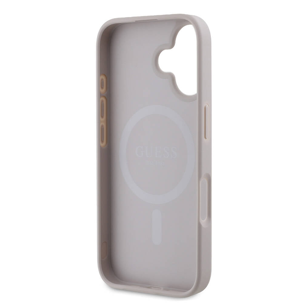 Apple iPhone 16 Kılıf Guess Orjinal Lisanslı M-safe Şarj Özellikli 4G Desenli Yazı Logolu Peony Kapak