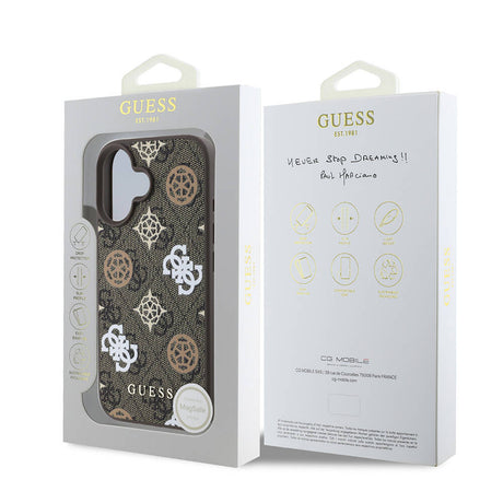 Apple iPhone 16 Kılıf Guess Orjinal Lisanslı M-safe Şarj Özellikli 4G Desenli Yazı Logolu Peony Kapak