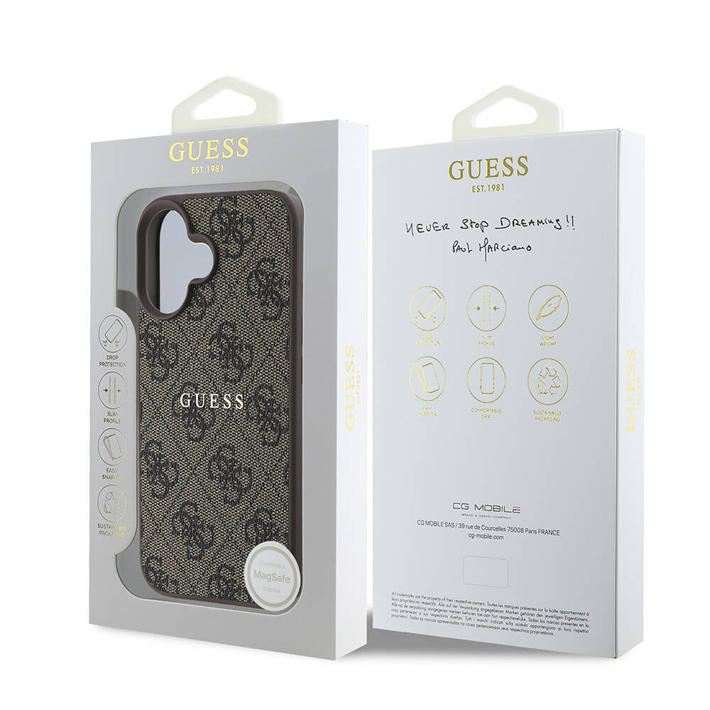Apple iPhone 16 Kılıf Guess Orjinal Lisanslı M-safe Şarj Özellikli 4G Desenli Yazı Logolu Kapak