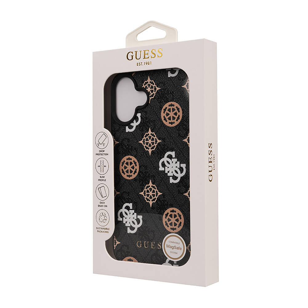 Apple iPhone 16 Kılıf Guess Orjinal Lisanslı M-safe Şarj Özellikli 4G Desenli Yazı Logolu Peony Kapak