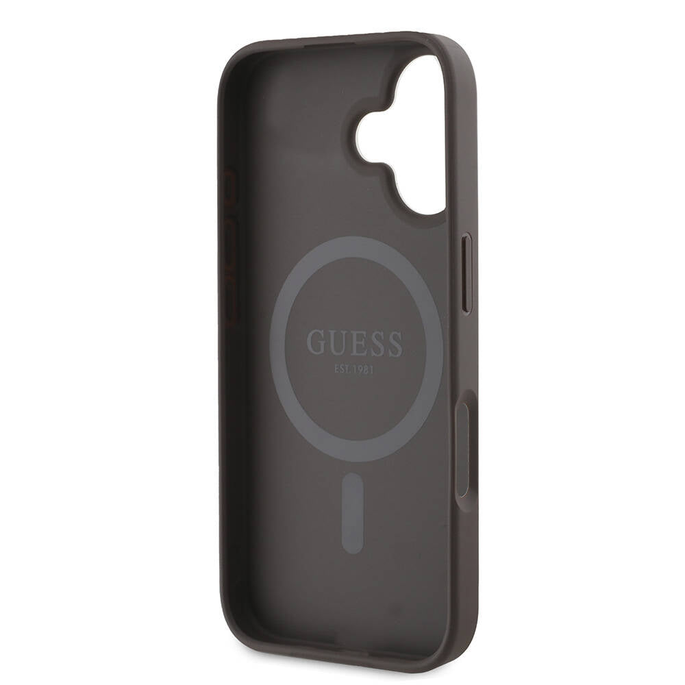Apple iPhone 16 Kılıf Guess Orjinal Lisanslı M-safe Şarj Özellikli 4G Şerit Tasarımlı Printed Kapak