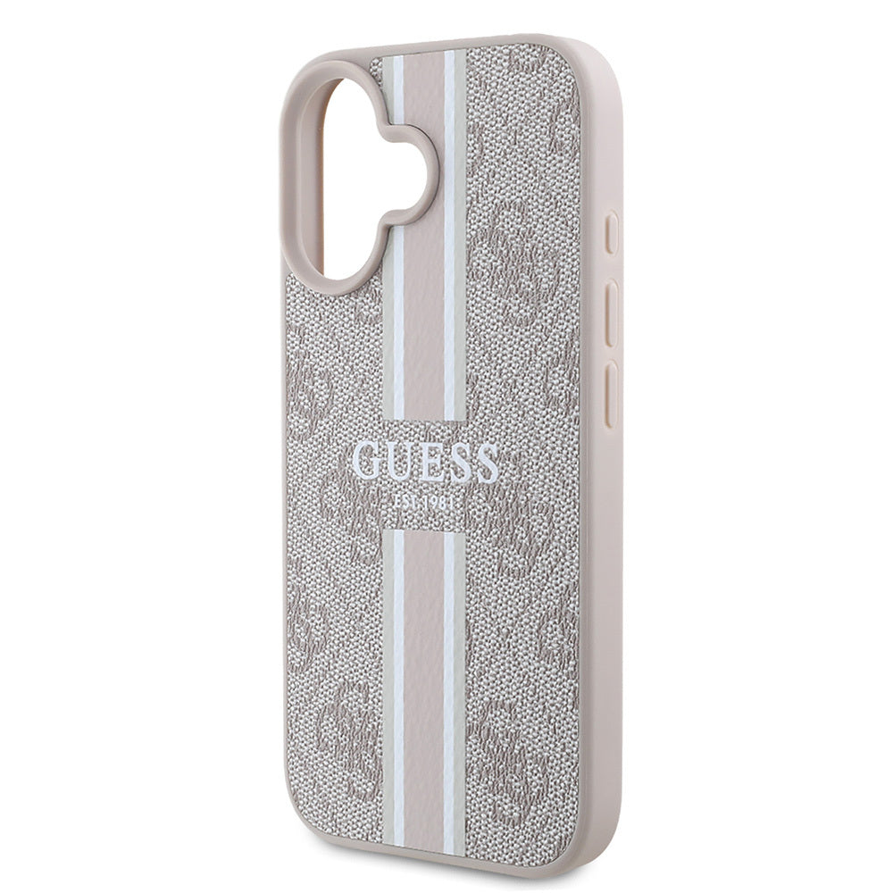 Apple iPhone 16 Kılıf Guess Orjinal Lisanslı M-safe Şarj Özellikli 4G Şerit Tasarımlı Printed Kapak