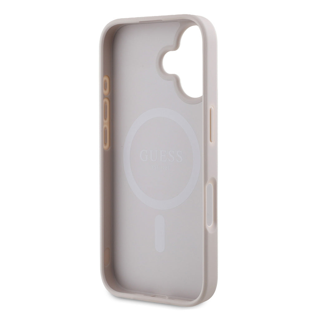 Apple iPhone 16 Kılıf Guess Orjinal Lisanslı M-safe Şarj Özellikli 4G Şerit Tasarımlı Printed Kapak