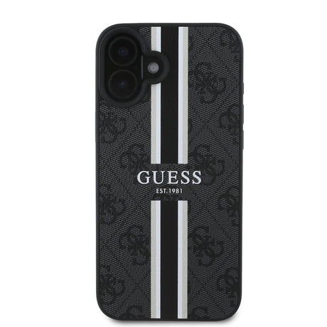 Apple iPhone 16 Kılıf Guess Orjinal Lisanslı M-safe Şarj Özellikli 4G Şerit Tasarımlı Printed Kapak