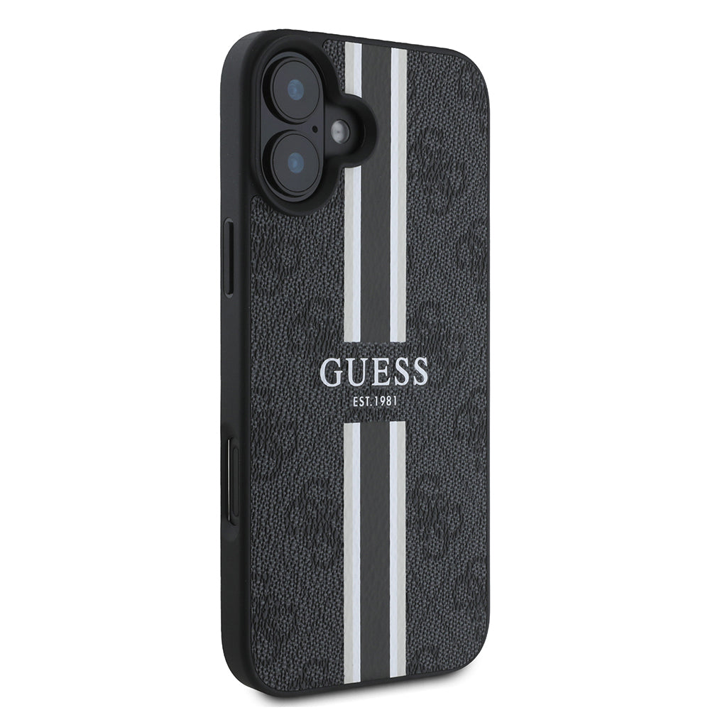Apple iPhone 16 Kılıf Guess Orjinal Lisanslı M-safe Şarj Özellikli 4G Şerit Tasarımlı Printed Kapak