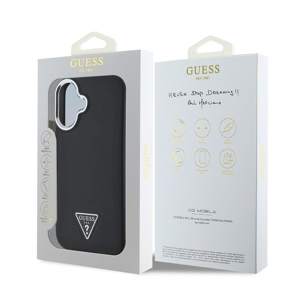 Apple iPhone 16 Kılıf Guess Orjinal Lisanslı M-safe Şarj Özellikli Grained Triangle Kapak