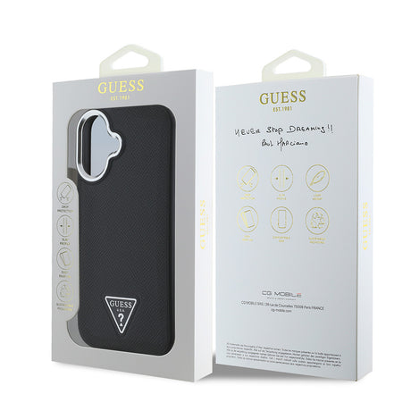 Apple iPhone 16 Kılıf Guess Orjinal Lisanslı M-safe Şarj Özellikli Grained Triangle Kapak