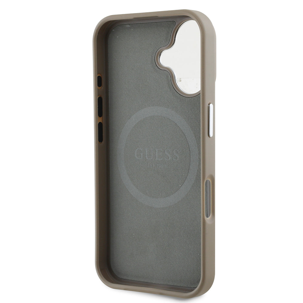 Apple iPhone 16 Kılıf Guess Orjinal Lisanslı M-safe Şarj Özellikli Grained Triangle Kapak