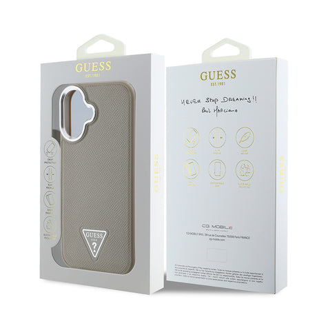 Apple iPhone 16 Kılıf Guess Orjinal Lisanslı M-safe Şarj Özellikli Grained Triangle Kapak