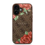 Apple iPhone 16 Kılıf Guess Orjinal Lisanslı M-safe Şarj Özellikli Gül Baskılı 4G Desenli Yazı Logolu Kapak