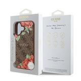Apple iPhone 16 Kılıf Guess Orjinal Lisanslı M-safe Şarj Özellikli Gül Baskılı 4G Desenli Yazı Logolu Kapak