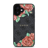 Apple iPhone 16 Kılıf Guess Orjinal Lisanslı M-safe Şarj Özellikli Gül Baskılı 4G Desenli Yazı Logolu Kapak