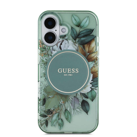 Apple iPhone 16 Kılıf Guess Orjinal Lisanslı M-safe Şarj Özellikli IML Baskılı Çiçek İnci Bileklikli Kapak