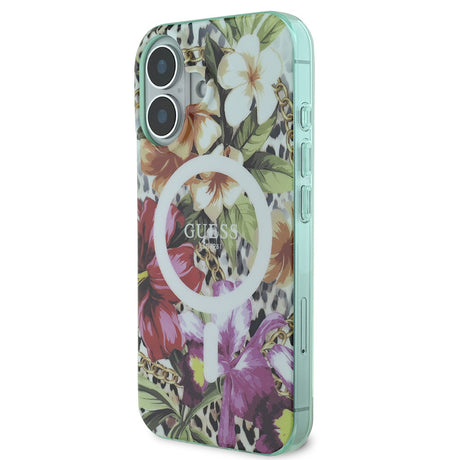 Apple iPhone 16 Kılıf Guess Orjinal Lisanslı M-safe Şarj Özellikli IML Baskılı Jungle Ring Kapak