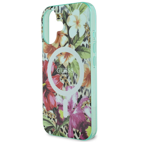 Apple iPhone 16 Kılıf Guess Orjinal Lisanslı M-safe Şarj Özellikli IML Baskılı Jungle Ring Kapak