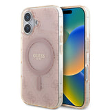 Apple iPhone 16 Kılıf Guess Orjinal Lisanslı M-safe Şarj Özellikli IML Baskılı Klasik Logolu 4G Desenli Kapak